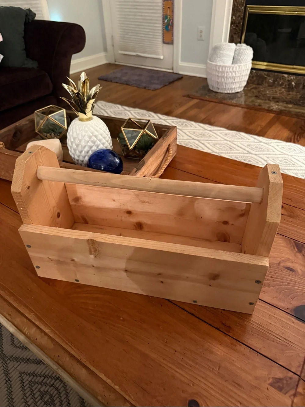 Handmade Solid Pine Wooden Tool Box Caddy Rustic Garden Tote Organizer 17.5x7×10